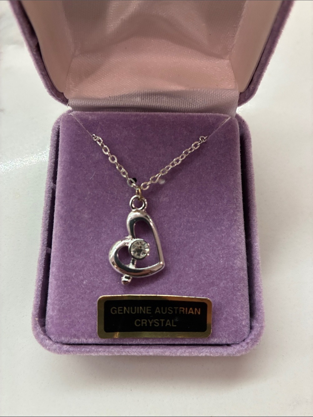 Silver Heart Pendant Necklace with Clear Crystal Accent